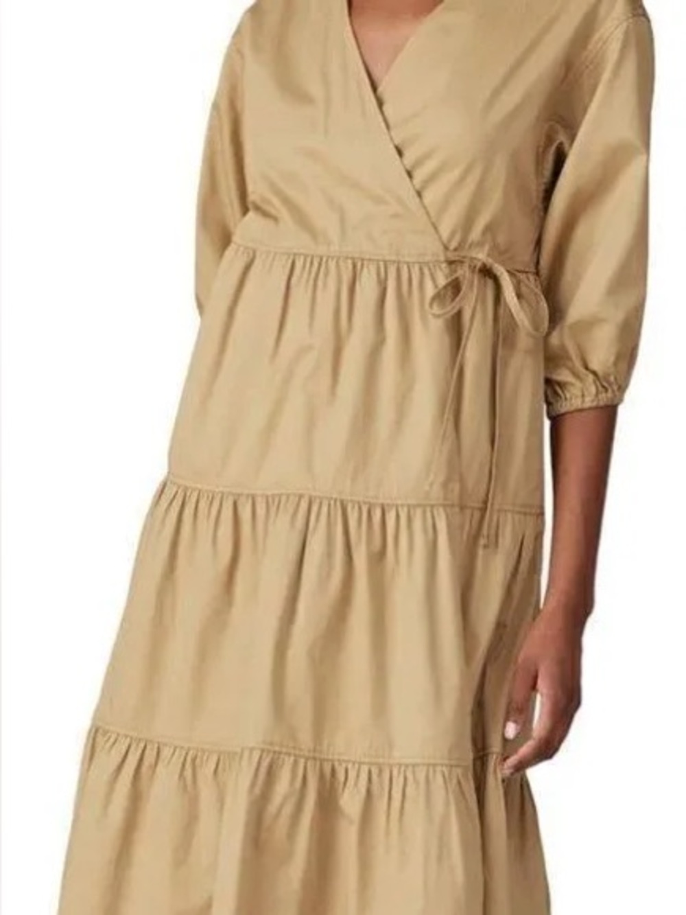 100% cotton Sweet Baby Jane Khaki Tiered Wrap Maxi Dress